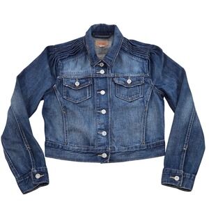 Levi's Denim Jacket Women's M Medium‎ Blue Jean Trucker Jacket Pleated